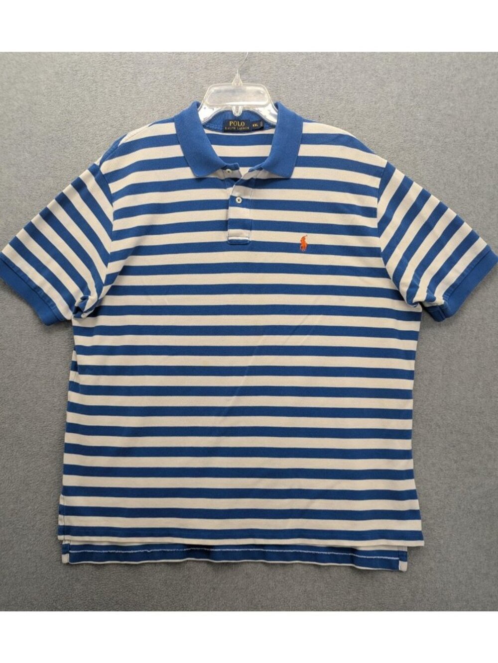Polo Ralph Lauren Polo Shirt Mens 2XL Blue White Striped Cotton Classic Casual